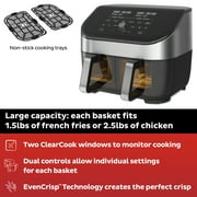 Instant Pot 8Qt Vortex Plus XL Air Fryer with Dual Baskets and Clear Cooking Windows, 8-in-1, Air fry, roast, broil, bake, reheat, and dehydrate, Stainless Steel