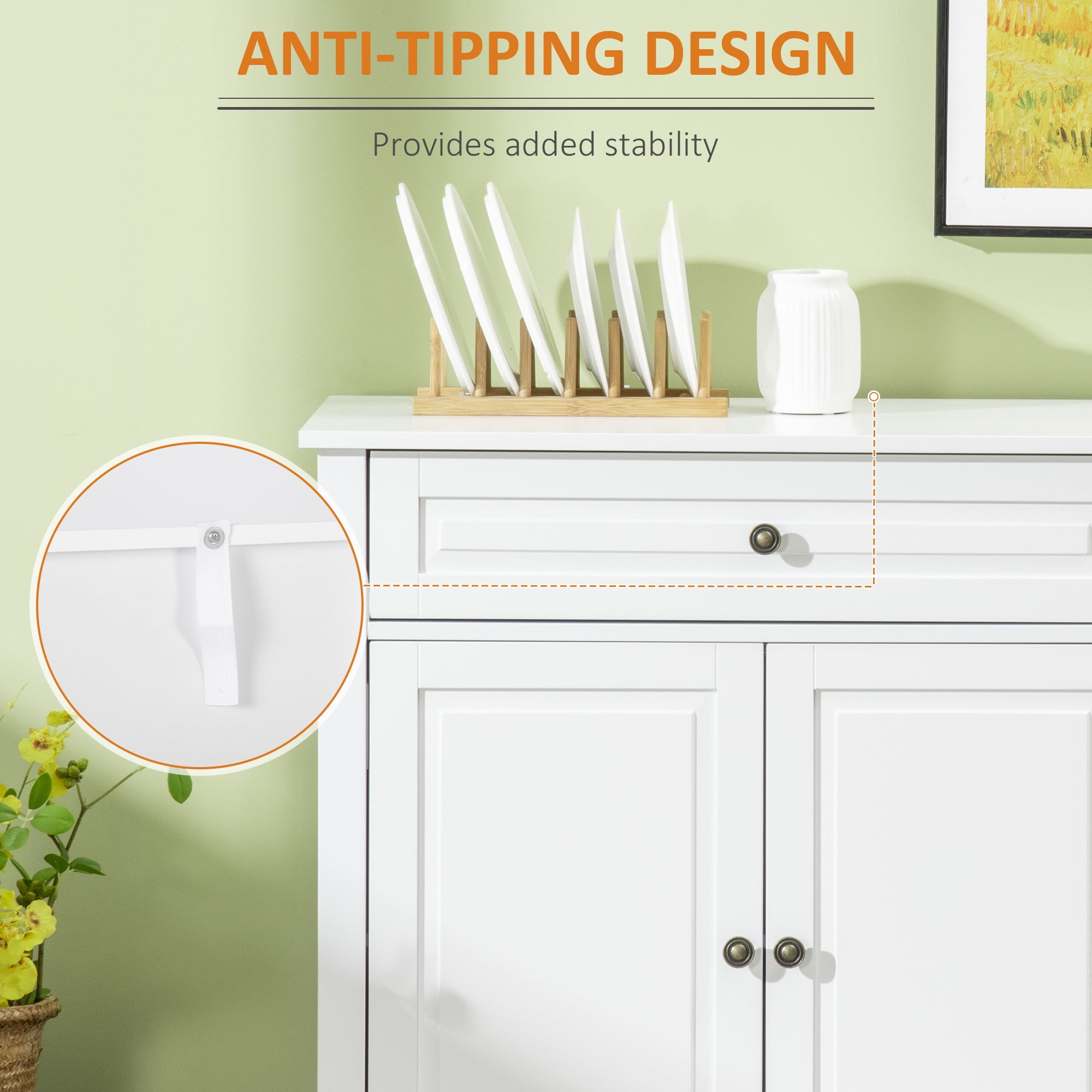 HOQBN Sideboard Buffet Cabinet, Modern Accent Cabinet with 2 Drawers and Adjustable Shelves for Kitchen Dining Room Entryway White