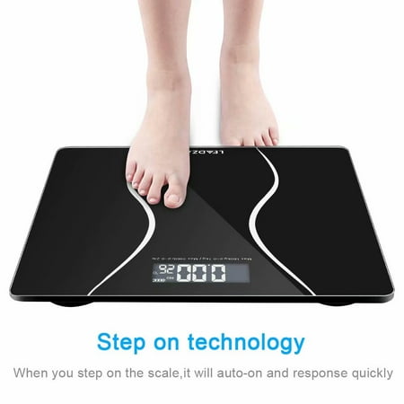 - 180kg/396lb Digital Bathroom Scale Toughened Glass Electronic Weight Scale Black