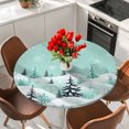thumbnail image 2 of Round Fitted Tablecloths with Elastic Edge Winter Christmas Trees Oil-Proof Waterproof Wipeable Table Cover for Kitchen Dining Party Decor Snowflakes on Green Background Table Clothes,55" - 60", 2 of 9