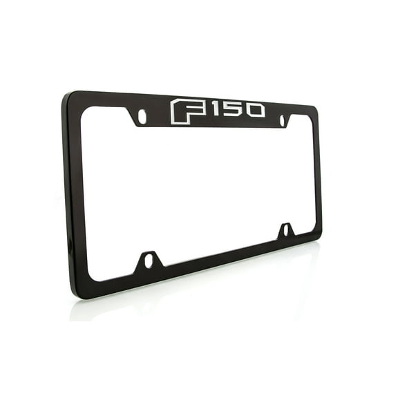 Ford F 150 Black Coated Zinc Metal Top Engraved License Plate Frame Holder 4 Hole