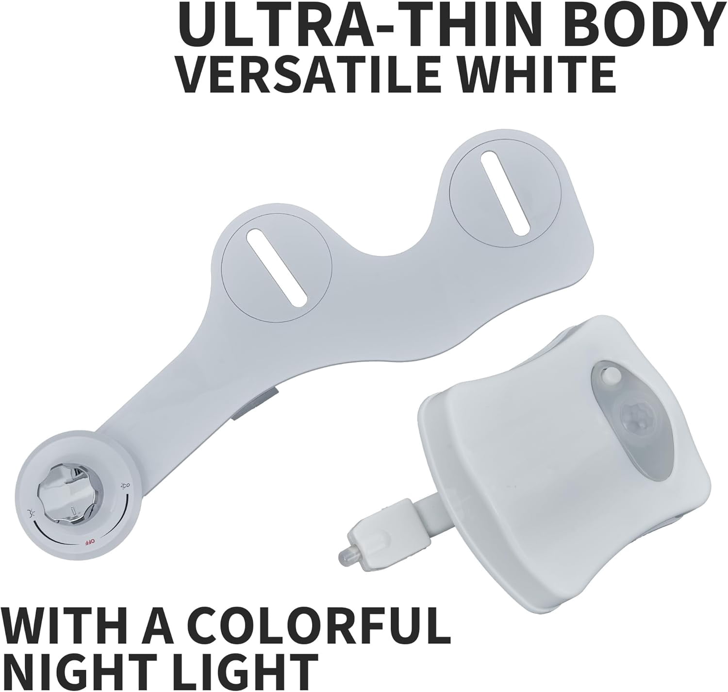 QinaQin Non Electric Bidet Toilet Attachment with Night Light,Bidet Attachment for Toilet with Dual Nozzles & Adjustable Water Pressure for Front & Rear Wash,Thin Profile,White
