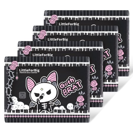 Littleforbig Ultra Absorbent 7000 mL Adult Printed Diaper 40 Pieces (4 Packs) - Goth Brat (Medium 28"-38")