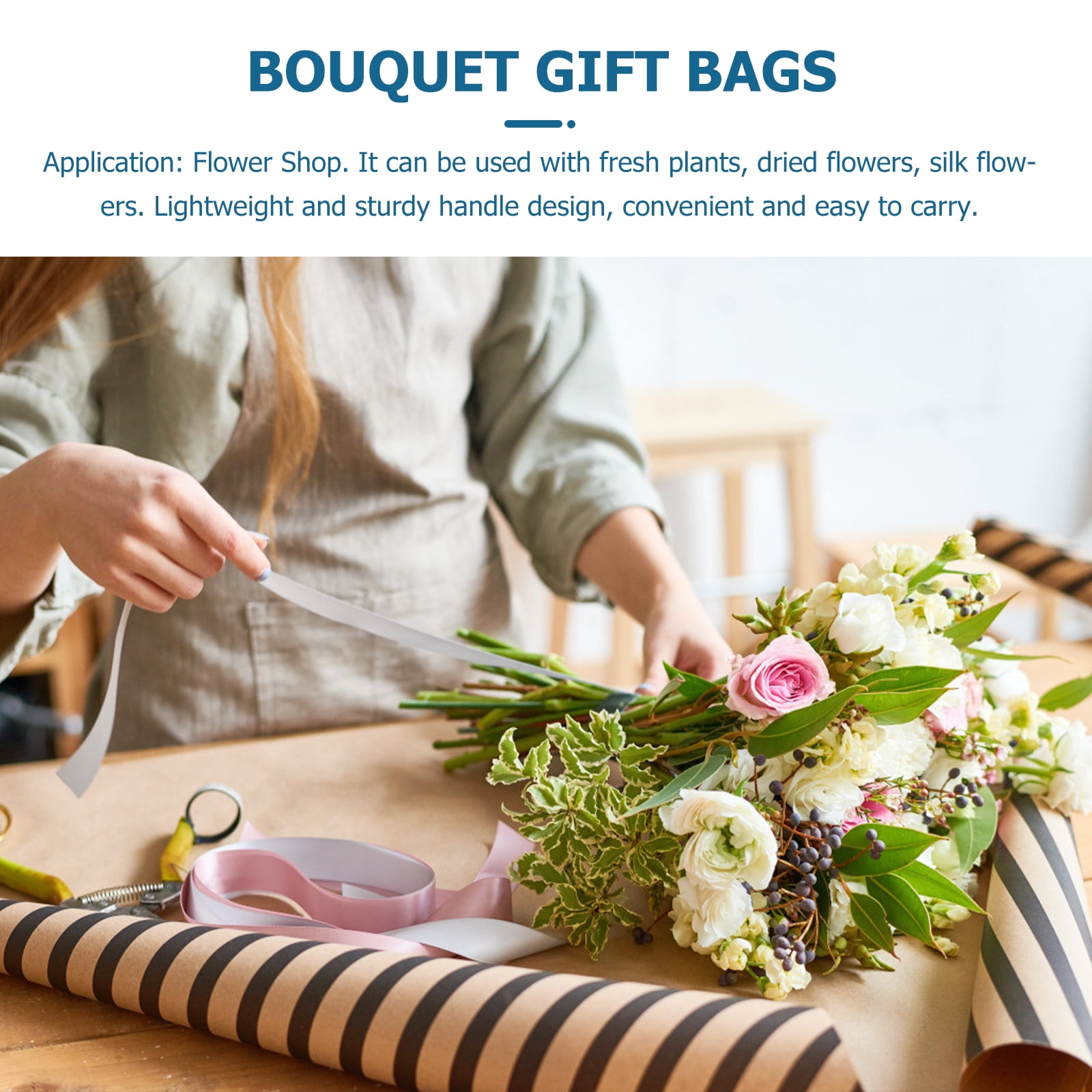 SOPOTUTU Khaki Bouquet Wrapping Bags Practical Design for Fresh Plants 20Pcs