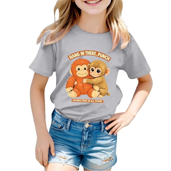 Kids Cute Monkey Cartoon Print T Shirt Graphic Tee for Girls and Boys Casual Comfortable Top