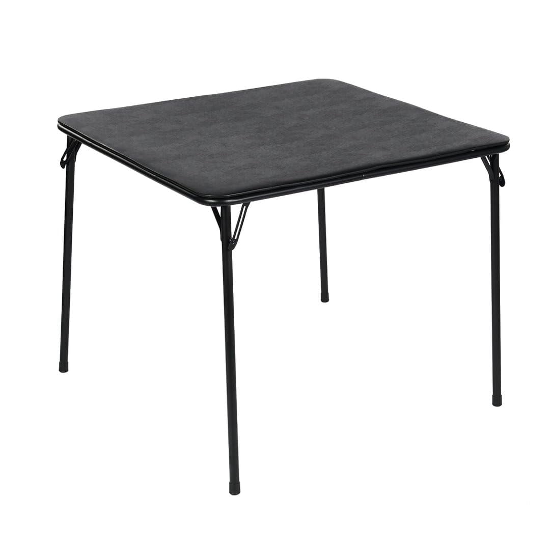 34" Folding Table, Portable Square Foldable Card Table for Poker Games, Camping, Picnic, Metal Construction with PU Soft Padded Tabletop, Space Saving Storage, Black