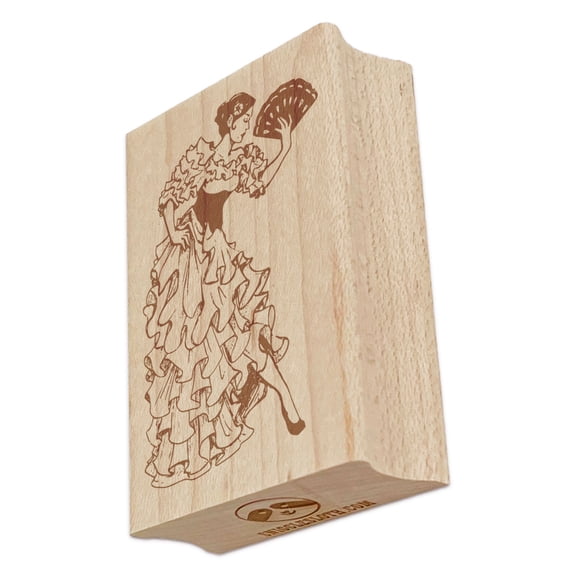 Beautiful Spanish Flamenco Dancer Woman in Dress Rectangle Rubber Stamp Stamping Scrapbooking Crafting - Large 2.5in