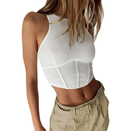 Women Ribbed Square Neck Going Out Sexy Party Sleeveless Corset Crop Summer Tank Tops
