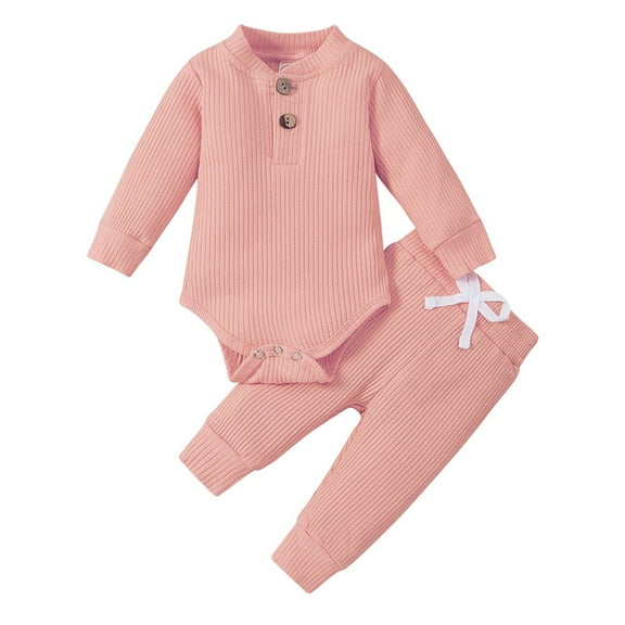 Kaemgyyd Baby Girl Clothes Newborn 2 Piece Set Outfit Casual Ribbed Long Sleeve Romper Pants Set Fall Winter Fashion Clothes