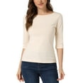 thumbnail image 1 of INSPIRE CHIC Hauts pour Femmes Manches au Coude Encolure Bateau Coupe Ajustée T-Shirt Classique Décontracté S Beige, 1 of 6