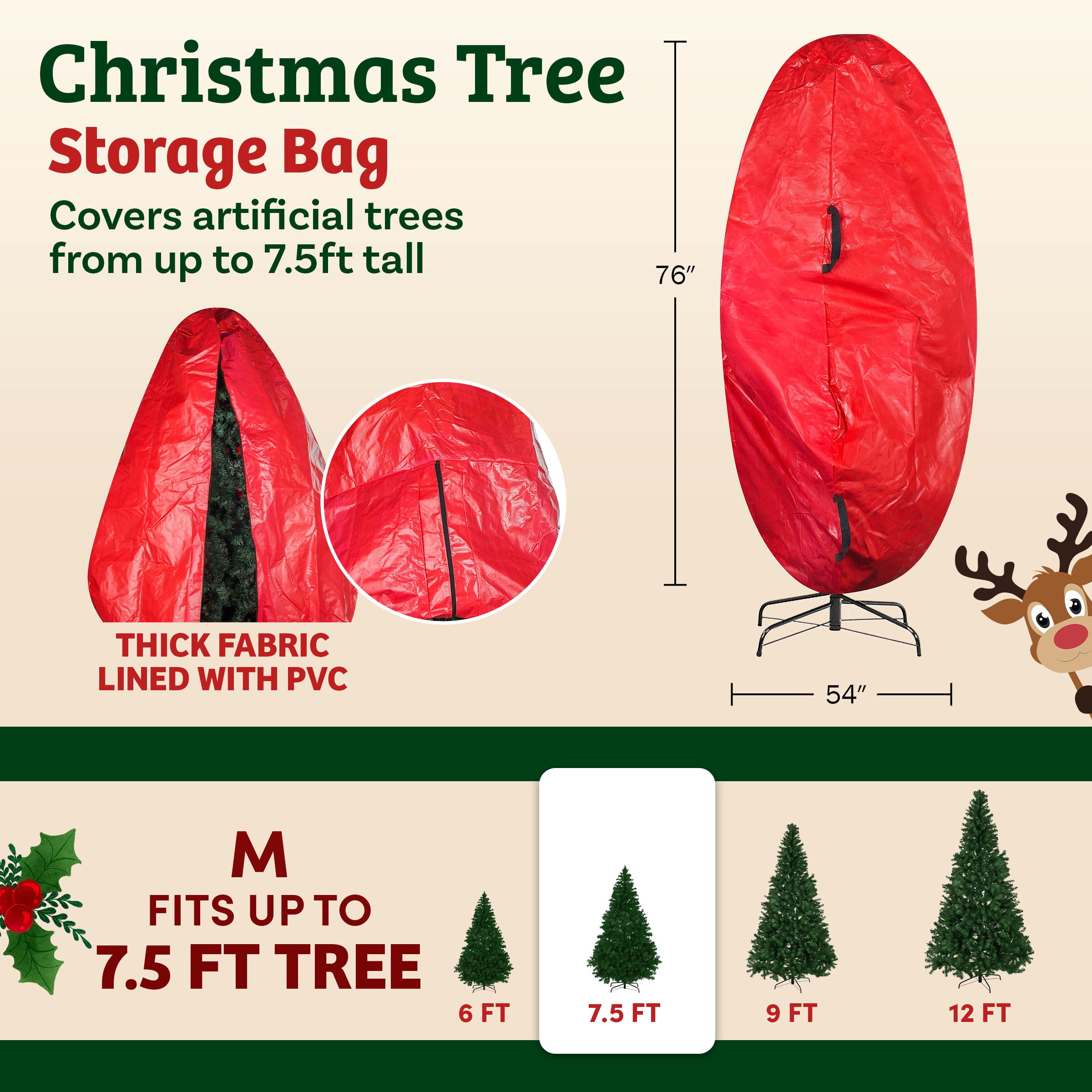 Elf Stor Premium Christmas Tree Cover Holiday Red Large Size for For 6 Ft Tree