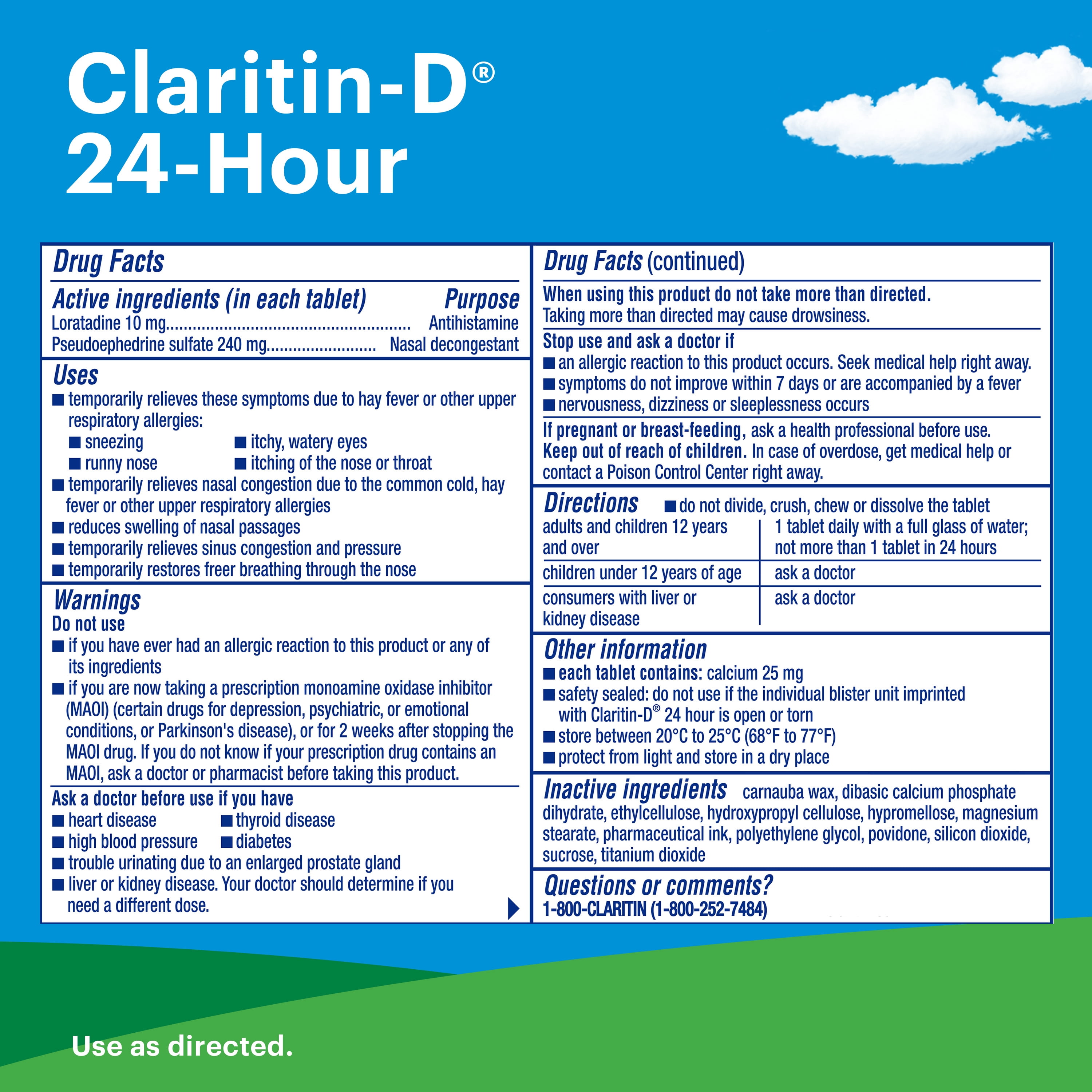 Claritin-D 24 Hour Allergy Medicine, Nasal Congestion & Sinus Pressure Relief Tablets, 10 Count