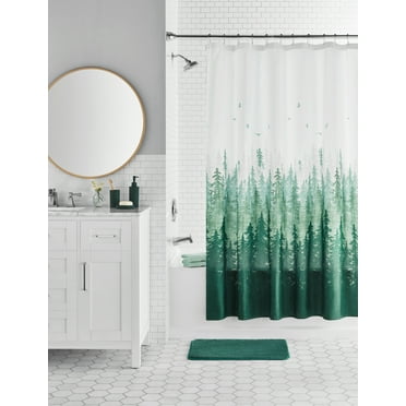 Mainstays 17-Piece Green Trees Polyester/Plastic Shower Curtain & Bathroom Accessory Set