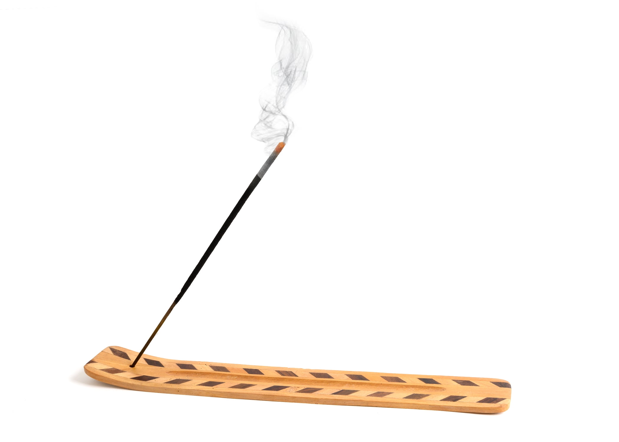 Wooden Incense Holder for Sticks Two Tone Diamonds Smooth Wood 10