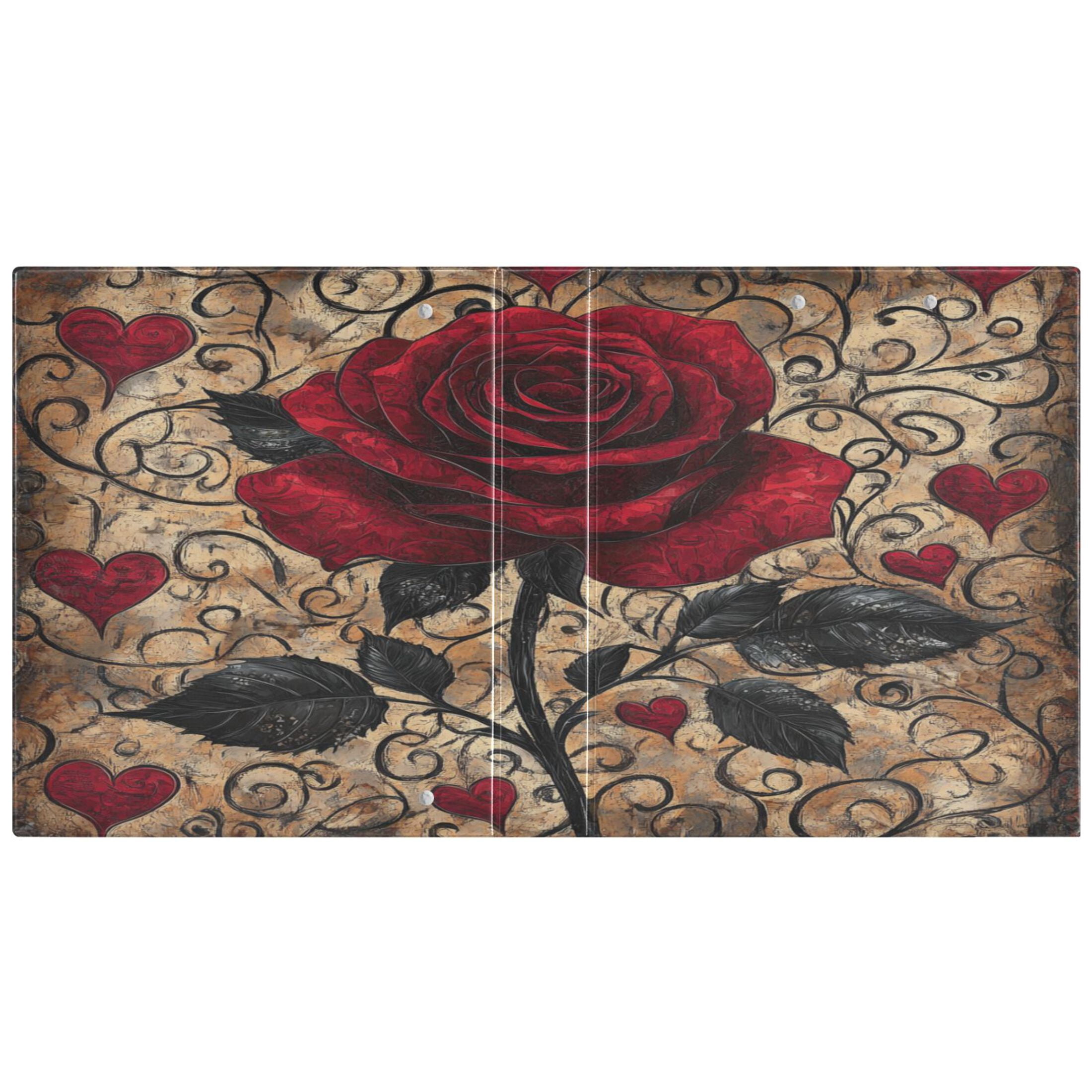 Ring Binders Red Rose Pattern Presentation1.5-inch, Slant Ring One-Touch