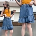 thumbnail image 4 of Coerni A Line Pleated Denim Skirt for Girls High Waist Uniform Tennis Skater Skirts Skort Cute Elastic Waistband Washed Clothes, 4 of 8