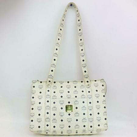 Monogram Visetos Shopper Tote 870767 White Coated Canvas Shoulder Bag