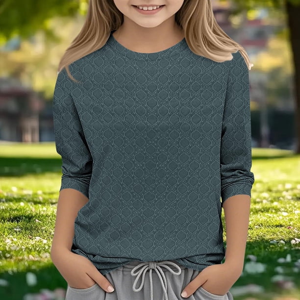 Blusa de poliéster para mujer, cuello redondo, manga 3/4, color liso, a la moda para niños