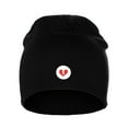 thumbnail image 2 of I&W Classic Winter Cuffless Beanie Knit Hat Love or Broken Heart Logo (Black Beanie, White Red Broken Heart), 2 of 2