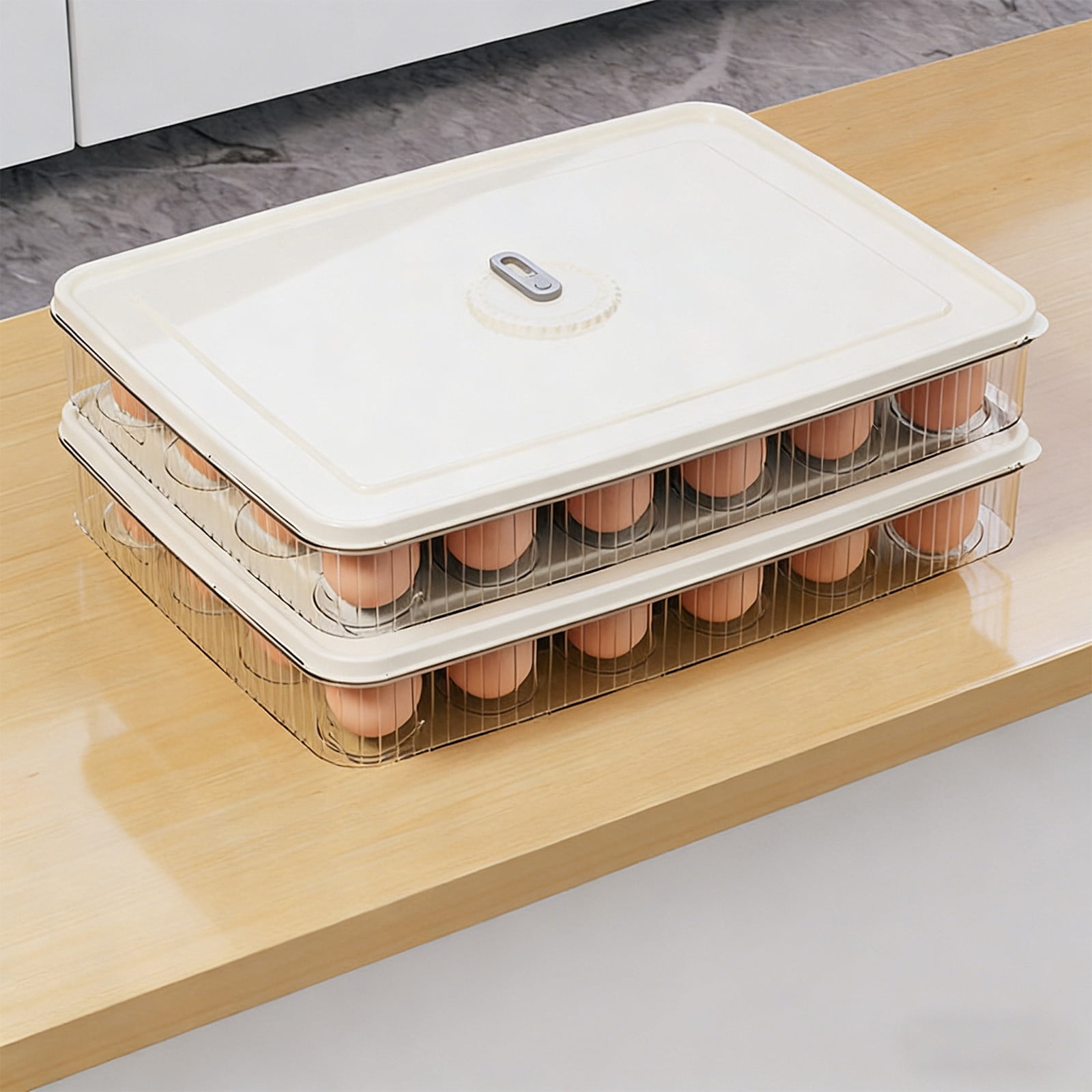 Inerposs Egg Holder Organizer, 2 Pack Egg Storage Container, 24 Capacity Refrigerator Storage Bin, Stackable Eggs Tray with Lid, Clear Egg Rack for Kitchen Fridge