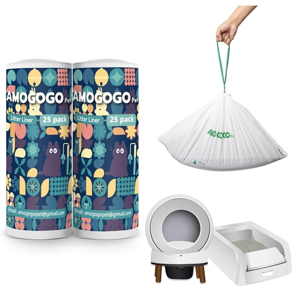 50 Pack Waste Bin Liners, Compatible with Clumping & SmartSpin & KYKY S6 Automatic Litter Box, Large Capacity Litter Bags, Sturdy, Leak-proof Thick Drawstring Waste Bags, 23" x 12"