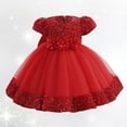 thumbnail image 2 of Wuxian Girls Gown Party Dress Puff Sleeve Sequins Flower Fit And Flare Mesh Tutu Dress Stylish Wedding Party Maxi Princess Christmas Dress,Red,12-18 Months, 2 of 4