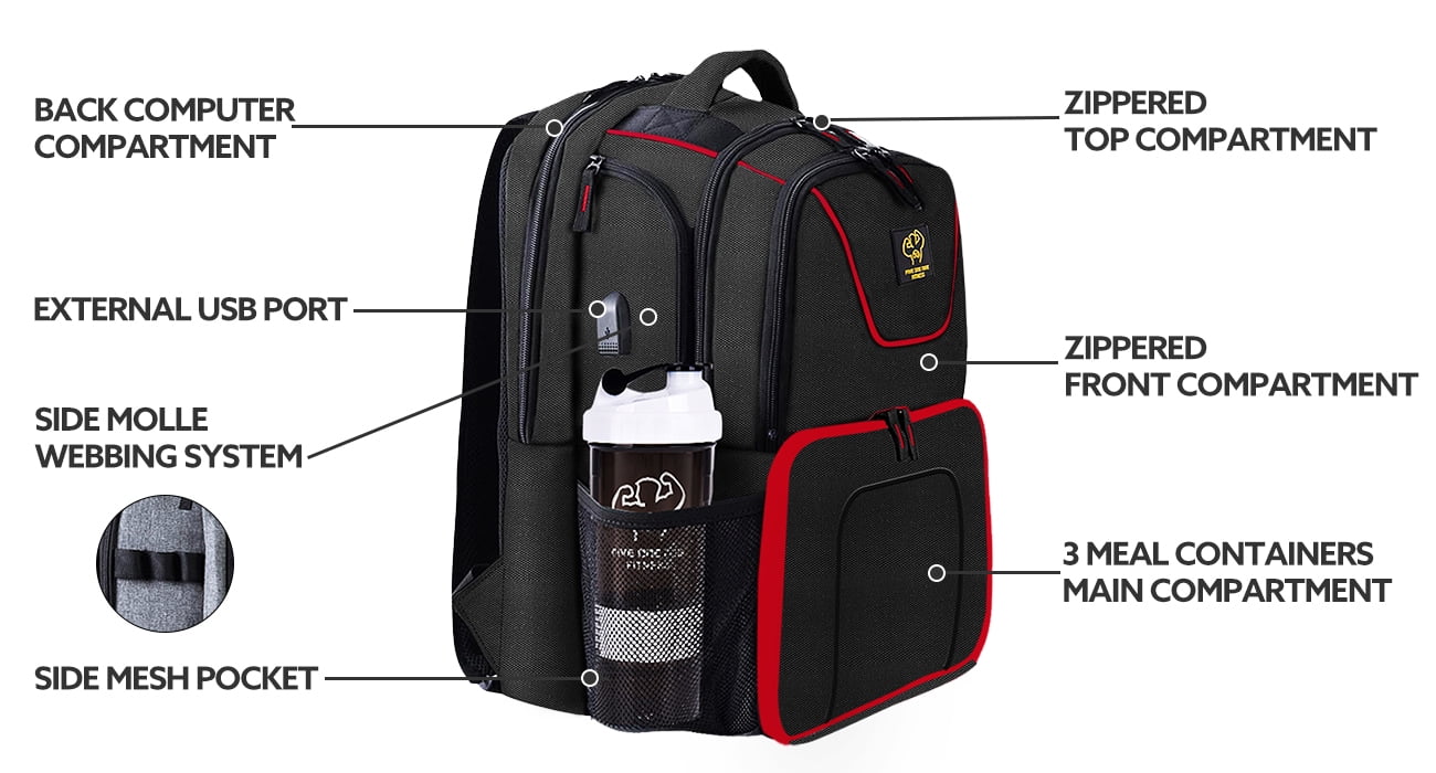  519 Fitness Meal Prep Backpack,Hiking Outdoor Insulated Unisex  Lunch Cooler with Computer Compartment,Include 6 Meal Containers,2 Ice  Packs and Shaker : Sports & Outdoors