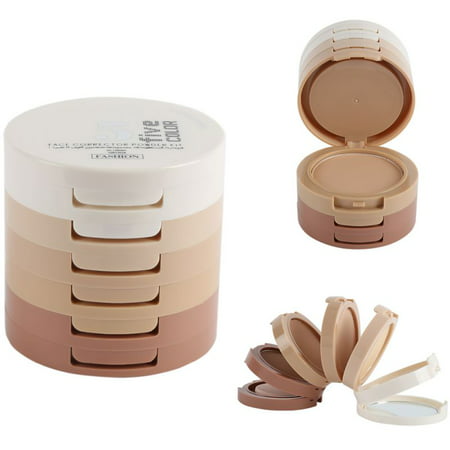 Multfunctional 5 in 1 Face Corrector Shading Powder Box Conceler Oil Control Repair Capacity With Puff Mirror
