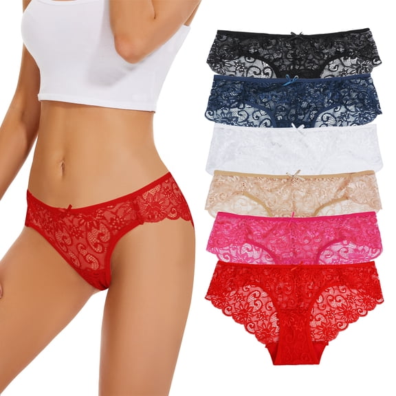 Sunm Boutique Lace Panties Cotton Underwear for Women Plus Size Cheeky Panties for Women Hipster 6 pack