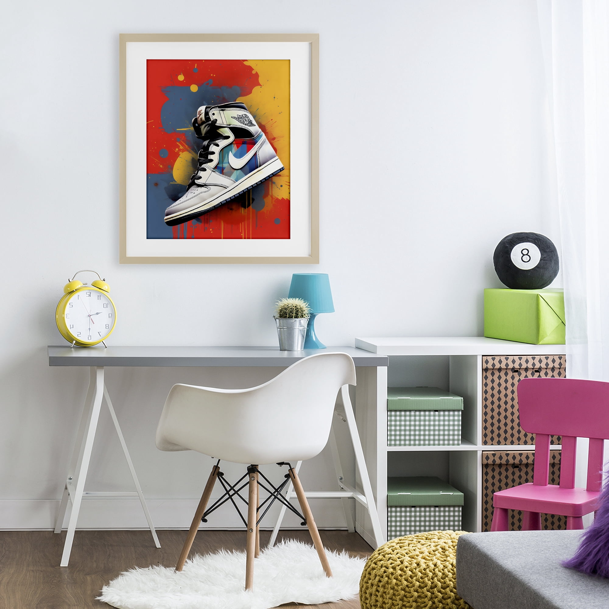 Stupell Industries Shoe With Colorblock Background Birch Framed Print Under Glass, design by Creative Studio