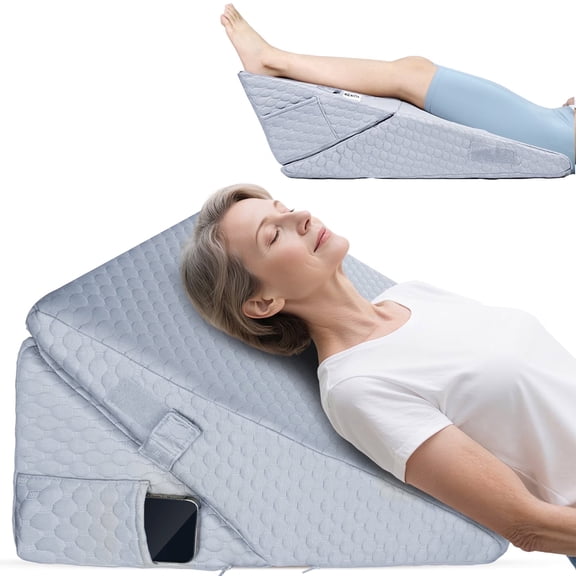 KEKOY Bed Wedge Pillow for Sleeping, Adjustable Height to 9-12 inches, Memory Foam Pillows with Washable Cover, Gray