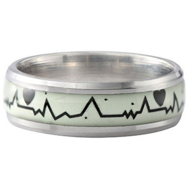 Luminous Heartbeat Electrocardiogram Titanium Steel Couple Ring Luminous Jewelry