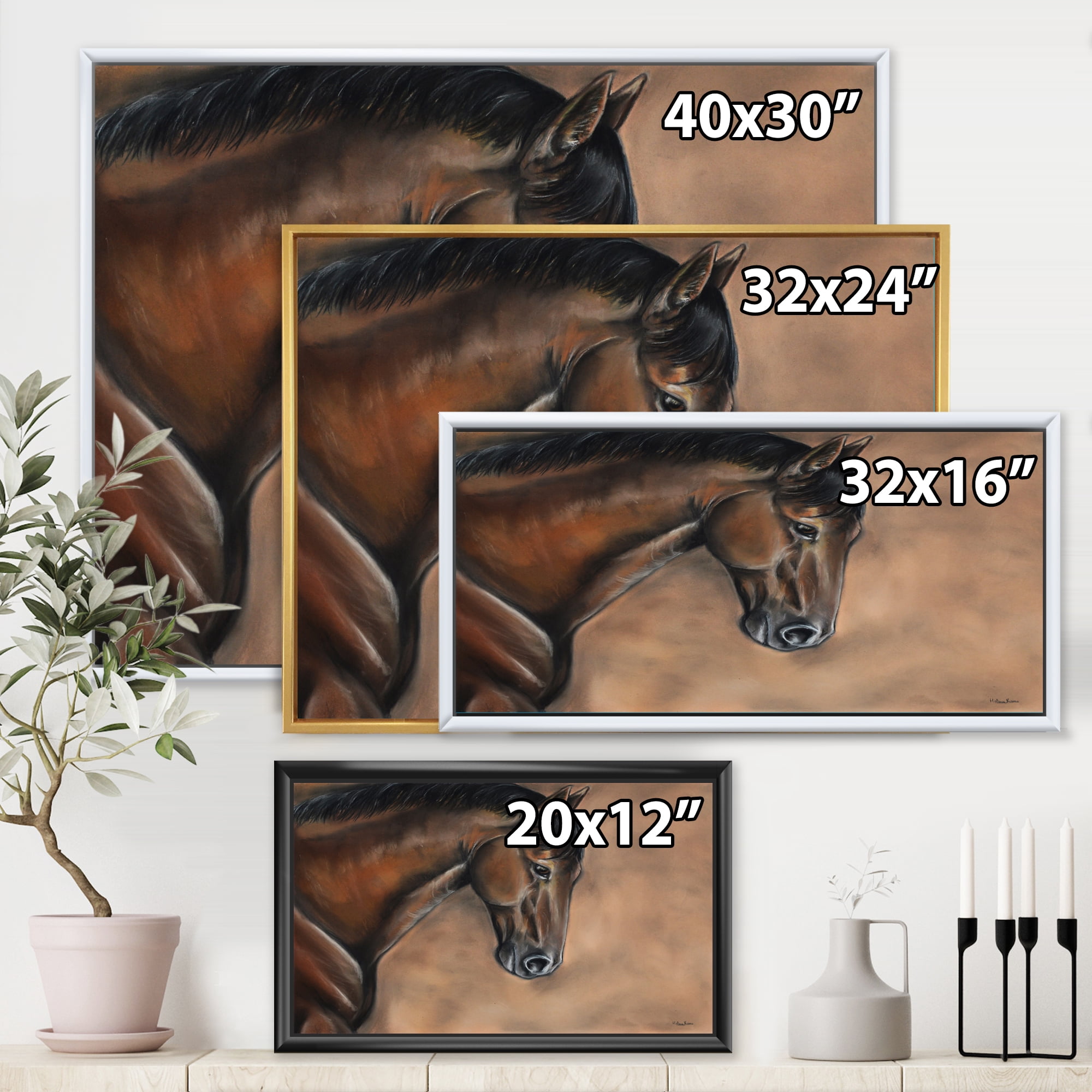 Close Up Portrait Of A Brown Bay Horse 32 in x 24 in Framed Photography Canvas Art Print, by Designart