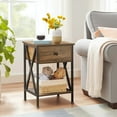 thumbnail image 1 of VECELO X-Design 1-Drawer Nightstand Bedside End Table with 2 Open Storage Shelves, Brown, 1 of 7
