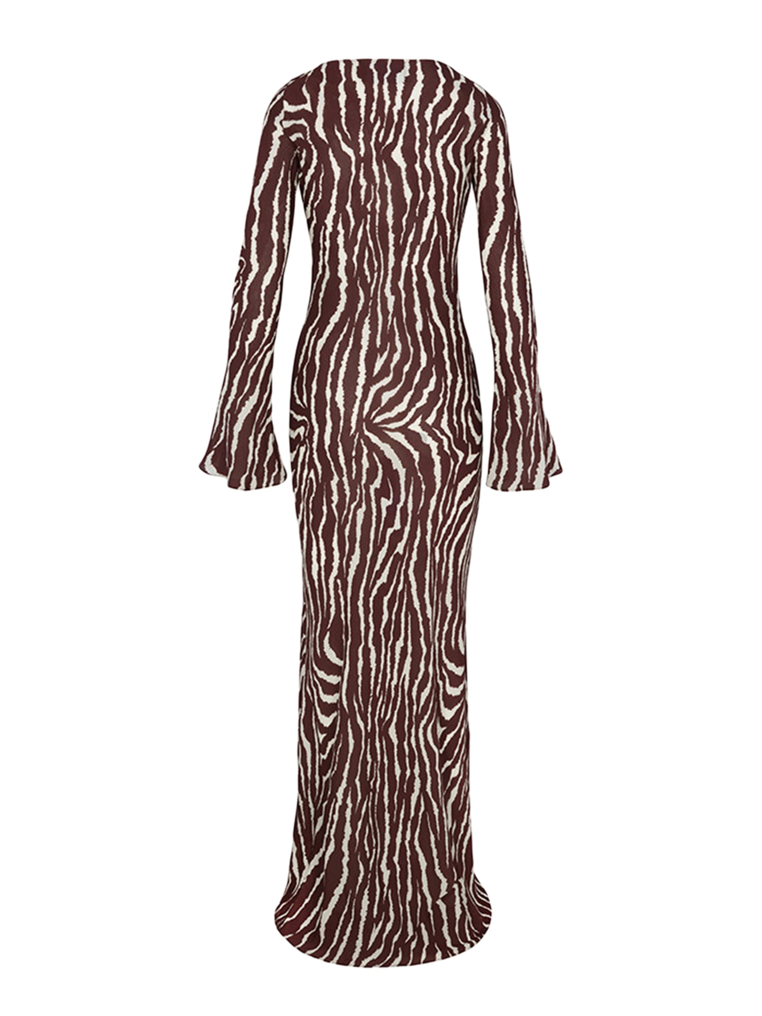 AMILIEe Women Long Maxi Dress Zebra Print Long Sleeve Flared Cuff One-piece