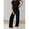 thumbnail image 4 of Women'S Casual Summer Travel Vacation Wear Two-Piece Suit Short Sleeve Wide Leg Pants Casual Suit Black M, 4 of 7