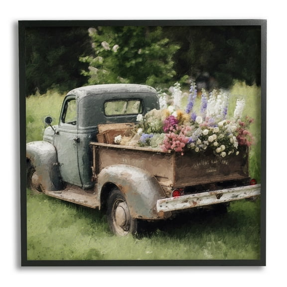 Stupell Industries Rural Pickup with Flowers Transportation Painting Black Framed Art Print Wall Art, 12 x 12