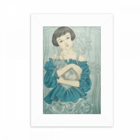 Blue Dress Beauty Chinese Painting Desktop Photo Frame Picture Display Decoration Art Painting