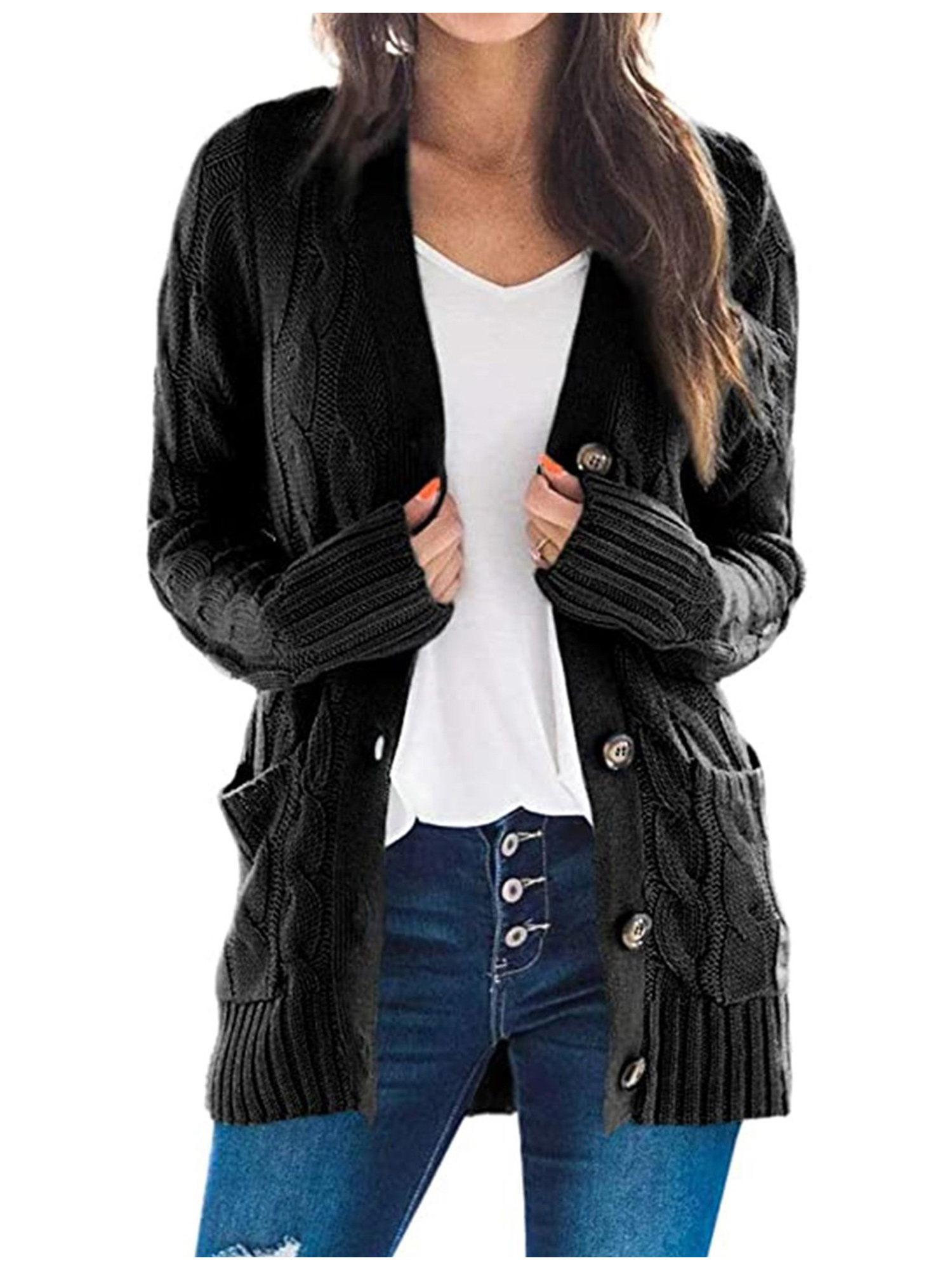 black sweater cardigan with pockets