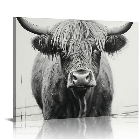 COMIO Farmhouse Highland Cow Wall Art Black and White Cow Bathroom Pictures Decor Rustic Cattle Canvas Painting Country Cow Decorations Framed Artwork for Living Room Kitchen Bedroom