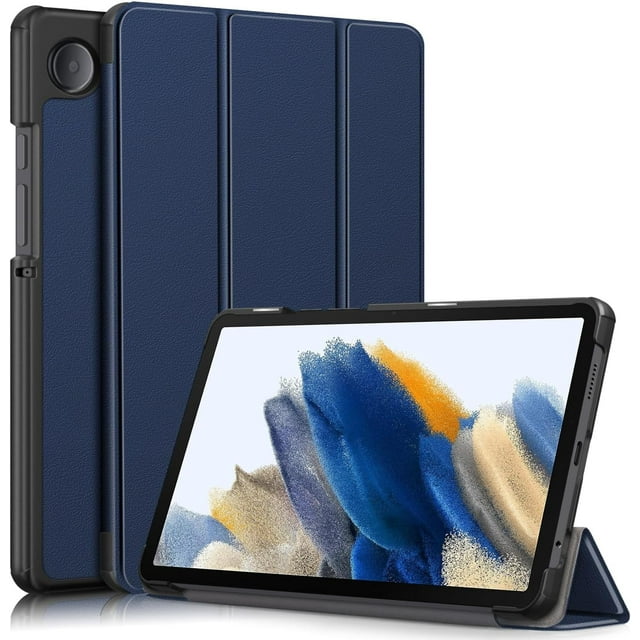 KOMI Slim case for Galaxy Tab A9(2023 Model: SM-X110/X115/X117) Smart flip Leather case 3-fold Stand Function Hard PC Back Cover for Galaxy Tab A9 8.7 inch Dark Blue