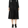 thumbnail image 4 of INSPIRE CHIC Women's High Elastic Waist Swing Flare Hem Velvet Pleated Skirt XS Black, 4 of 8