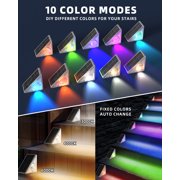 2 Pack Solar Stair Lights Outdoor, 10 Lighting Modes RGB & Warm White Step Lights, IP65 Waterproof Decorative Solar Powered Lights for Stairs, Pathway and Backyard