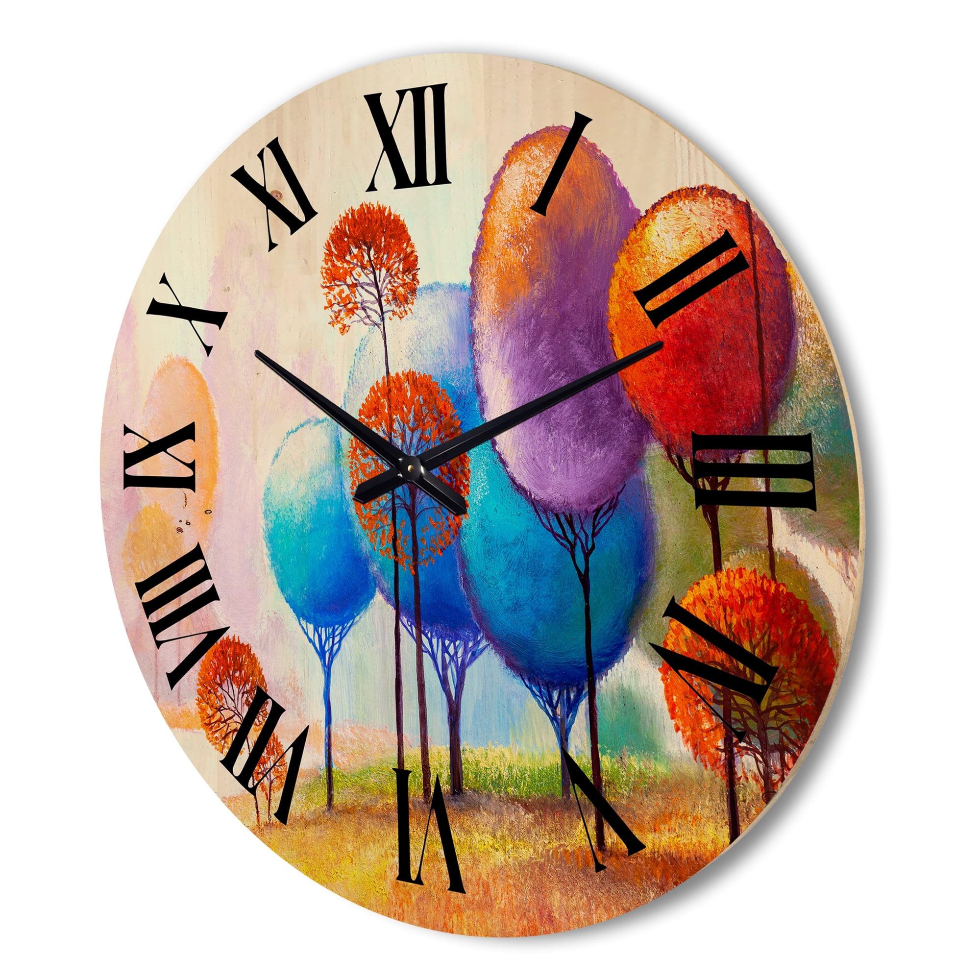 Designart 'Colourful Trees Abtract Impression III' Traditional Wood Wall Clock