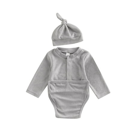 

Bagilaanoe 2PCS Newborn Baby Boy Girl Rompers Long Sleeve Bodysuit + Hat 3M 6M 12M Infant One Piece Jumpsuits