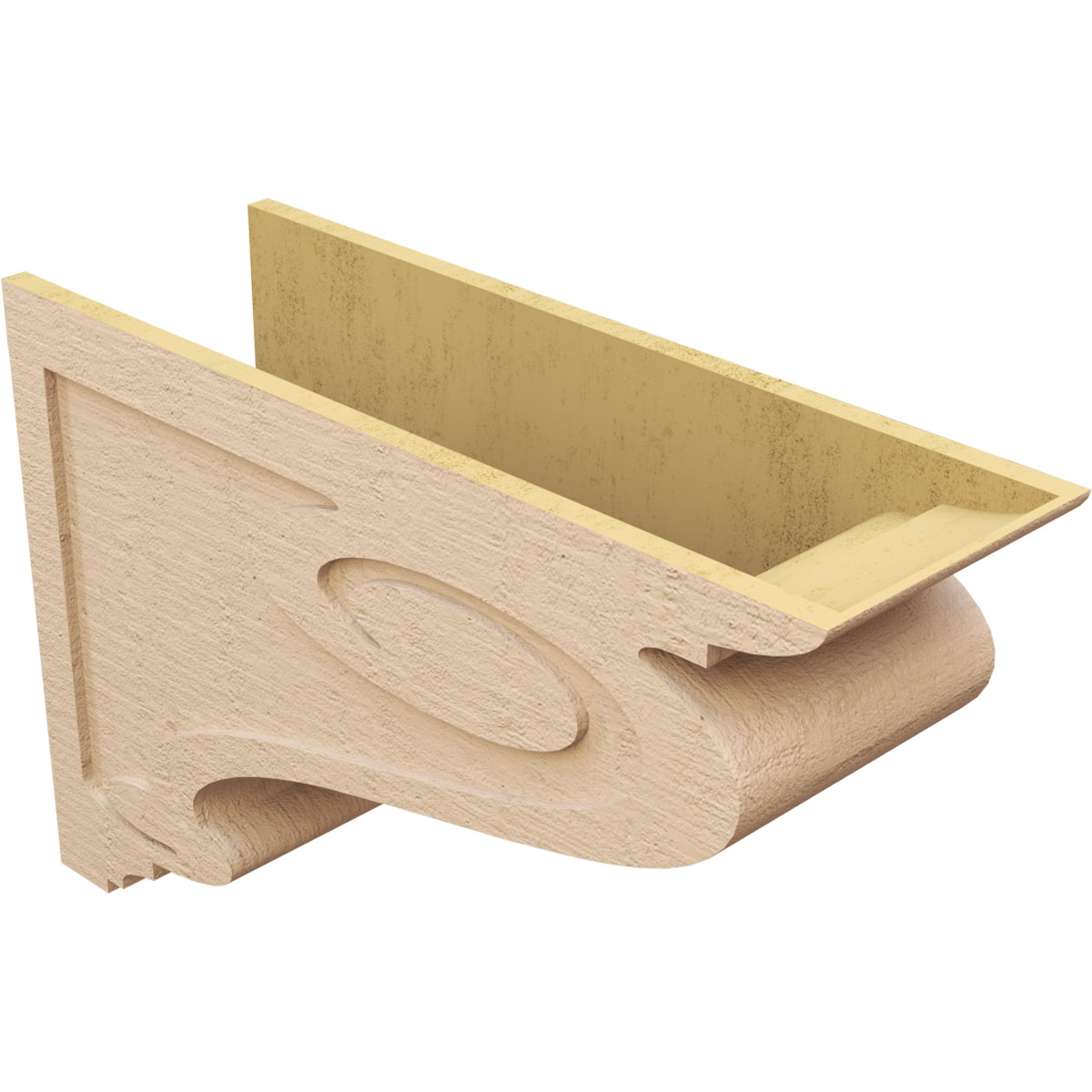 12"W x 36"D x 24"H Classic Scroll Rough Cedar Woodgrain TimberThane Corbel, Primed Tan