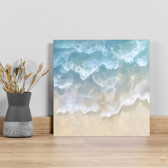 Blue Coastal Beach Wall Art Painting on Canvas, Summer Ocean Nautical Seaside Canvas Art Home Prints Wall Art Framed Modern Artwork for Living Room Bedroom Wall Decor 12x12in