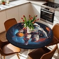 thumbnail image 2 of Basketball Astronaut Elastic Fitted Round Table Cover Planet Rock Runner Waterproof Outdoor Tablecloth for Holiday Party, Picnic, Patio & Dining Fits Tables Up to 45"-54", 2 of 8