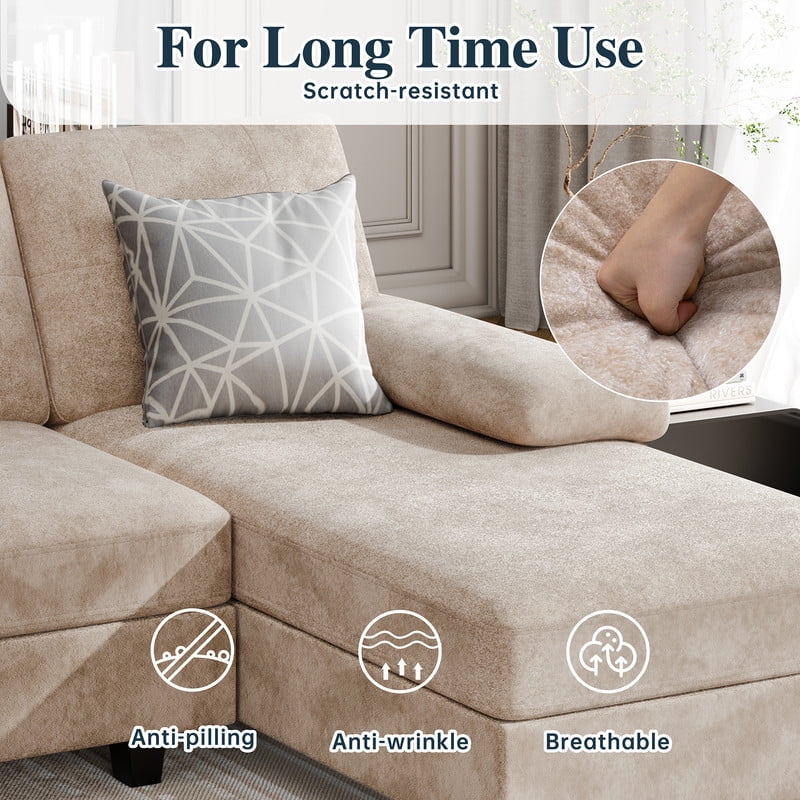 Walsunny U-Shaped Sectional Sofa Couch, 4 Seat U Shaped Oversized Clearance Sofa Set with Double Chaise for Living Room, Khaki