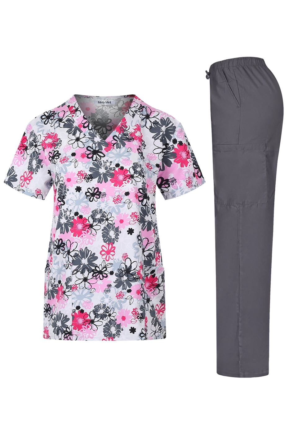 Minty Mint Microfiber Printed Medical Scrub Set VNeck Top and Pants